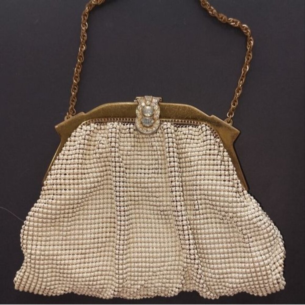 Whiting & Davis 1940s Ivory Rhinestone Vintage Bag